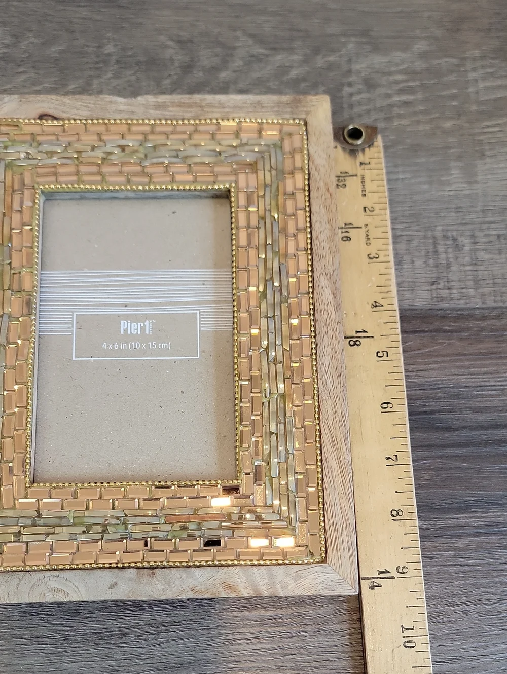 Pier 1 Gold and Natural Wood Mosaic Picture Frame Fits A 4